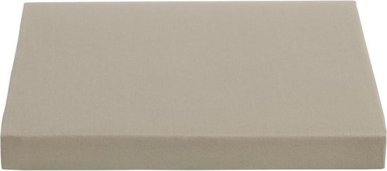 Taupe hoeslaken met zichtbare stoftextuur.