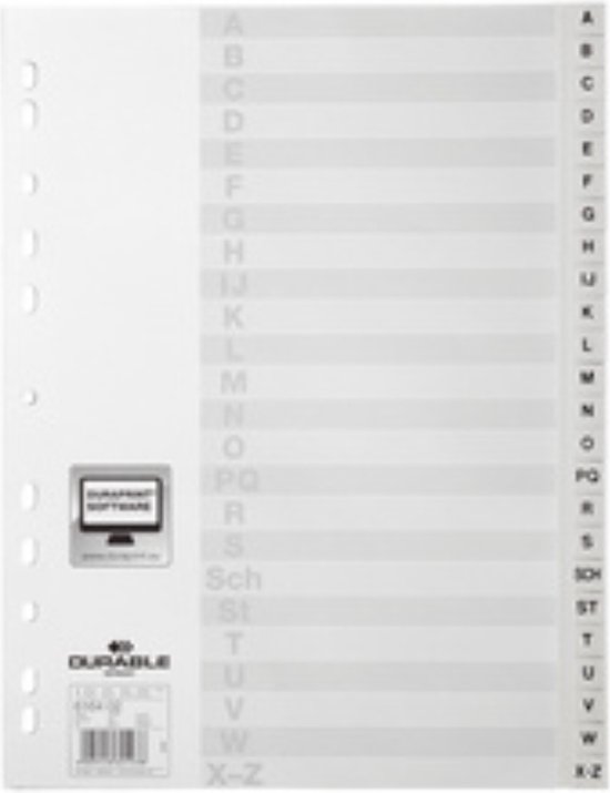 Durable - Kunststof Tabbladen Alfabetische Tabbladindex - A4 formaat -  20-delig | bol