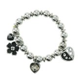 Behave armband zilver kleur met bloemen en hartjes 16 cm