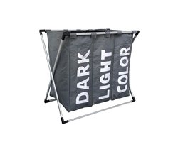 Wasmand met 3 vakken - 90 liter - opvouwbaar en afneembaar frame - wassorteerder in verschillende kleuren - Badkamer Wasgoed organizer met sluitbare zak - Donkergrijs