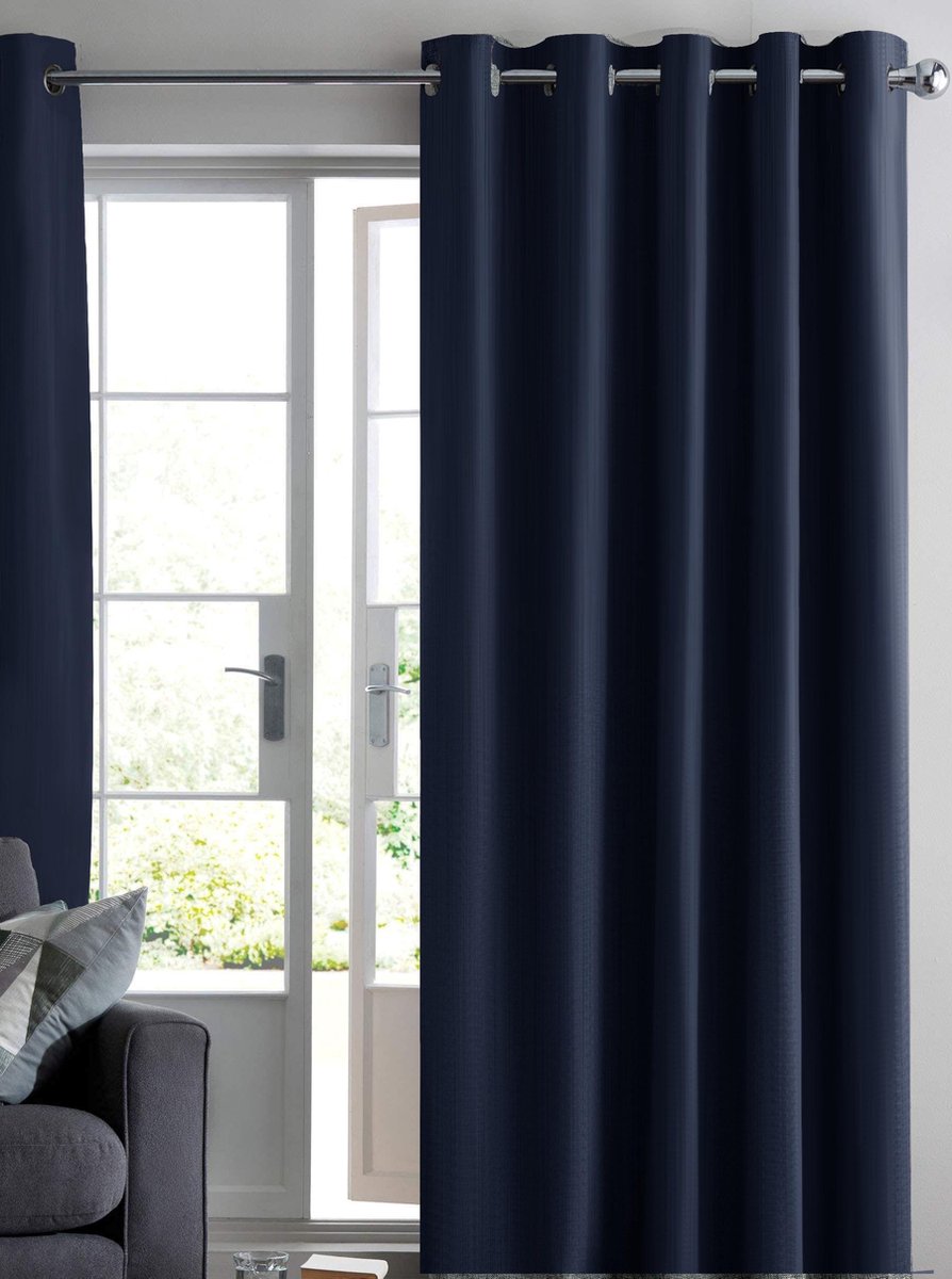 Home of Curtains - RUBEN - Gordijn - Met Ringen - Verduisterend - Kant en Klaar - 300x250 cm - Donker Blauw - 1 Stuk