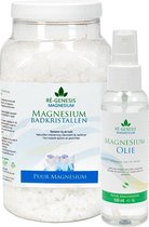 Magnesiumolie 100 ml spray en 750 g magnesium badkristallen van Ré-genesis - Magnesiumspray en magnesium vlokken Magnesiumchloride voor spieren