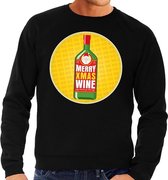 Foute kersttrui / sweater Merry Chrismas Wine zwart voor heren - Kersttrui voor wijn liefhebber M (50)