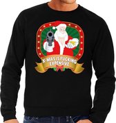 Foute kersttrui / sweater - zwart - Kerstman X-mas is fucking expensive heren S (48)