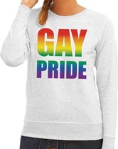 Gay pride regenboog tekst sweater grijs voor dames 2XL