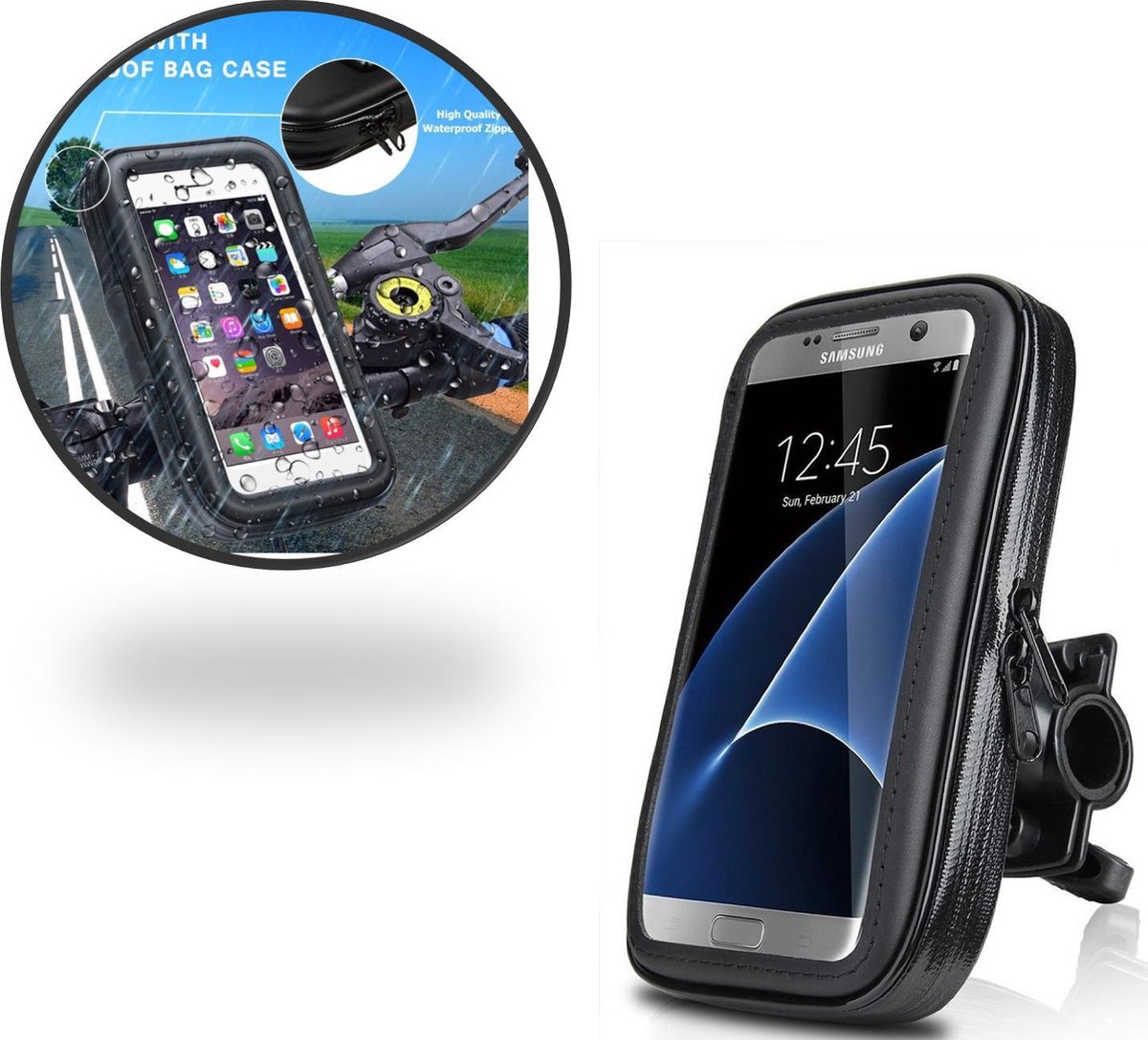 Mobiele Telefoonhouder Voor Op De Fiets, Waterdicht, 1S Snelle Demontage Universeel 360 Draaibaar Voor Smartphones Van 5 5 6 8 Inch L Zwart