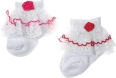 SOFT TOUCH - 2 paar witte baby sokjes 'Lace & Roses' (3-6 mnd)