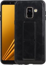 Grip Stand Hardcase Backcover - Telefoonhoesje - Achterkant Hoesje - Geschikt voor Samsung Galaxy A8 (2018) - Zwart