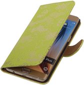 Bloem Bookstyle Hoesje - Wallet Case Telefoonhoesjes - Geschikt voor Samsung Galaxy S6 Edge Plus G928T Groen