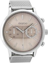 OOZOO Timepieces - Zilverkleurige horloge met zilverkleurige metalen mesh armband - C9071