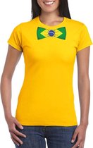 Geel t-shirt met Brazilie vlag strikje dames XS