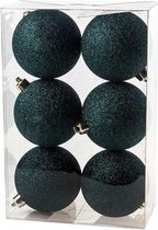6x Petrol blauwe kunststof kerstballen 8 cm - Glitter - Onbreekbare plastic kerstballen - Kerstboomversiering petrol blauw