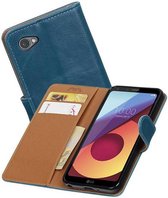 Pull Up TPU PU Leder Bookstyle Wallet Case voor LG Q6 Blauw