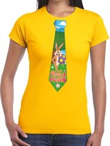 Paashaas stropdas vrolijk Pasen t-shirt geel voor dames XL
