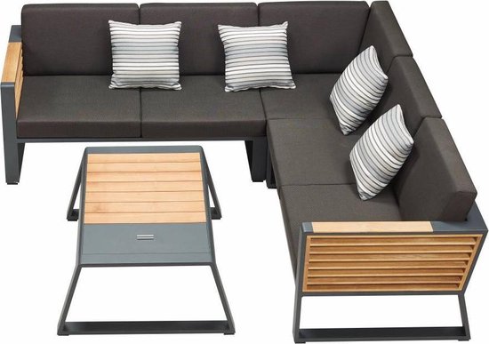 Wat leuk Bijwonen Inschrijven Higold New-York loungeset 4-delig hoekopstelling zwart aluminium teak |  bol.com