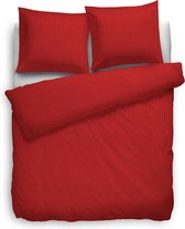 Dekbedovertrek Uni Stripe - Rood -  2-persoons (200 x 200/220 cm) - Katoensatijn - Rood - Heckett Lane