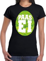 Paasei t-shirt zwart met groen ei voor dames S