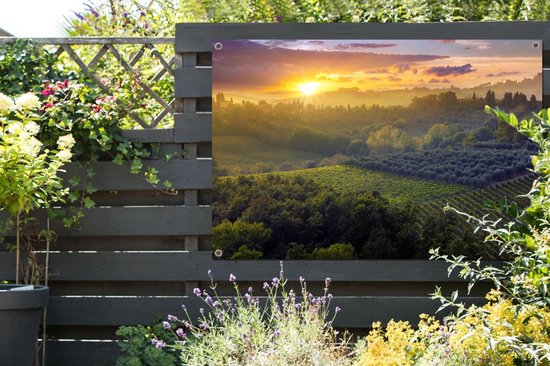 Vue des champs verts du paysage toscan Affiche de jardin 180x120 cm - Toile de jardin / Toile d'extérieur / Peintures d'extérieur (décoration de jardin) XXL / Grand format!