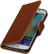 Zakelijke Book Case Telefoonhoesje Geschikt voor de Samsung Galaxy S6 Edge - Portemonnee Hoesje - Pasjeshouder Wallet Case - Bruin