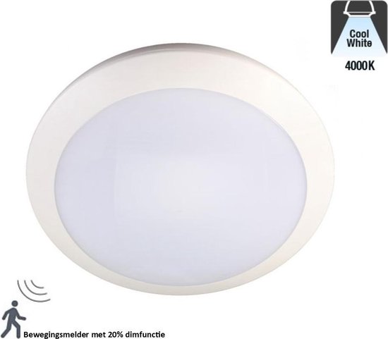 Led Plafonnière 16w, 1390 Lumen, 4000K Neutraal Wit, Met bewegingssensor en terugdimfunctie, IP66, IK10