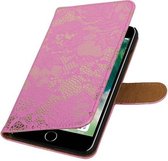 Bloem Bookstyle Hoesje - Wallet Case Telefoonhoesjes - Geschikt voor iPhone 7 Plus / 8 Plus Roze