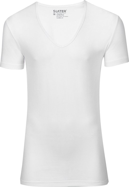 Slater 6700 - Stretch 2-pack T-shirt diepe V-hals korte mouw wit S 95% organisch katoen 5% elastan
