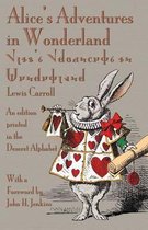 Alice's Adventures in Wonderland, editie in het Deseret-alfabet, met het Witte Konijn in harnas met hartjes.