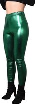 Glanzende legging - Groen - Maat M – Hoge sluiting - Disco - Festival - Fout feest