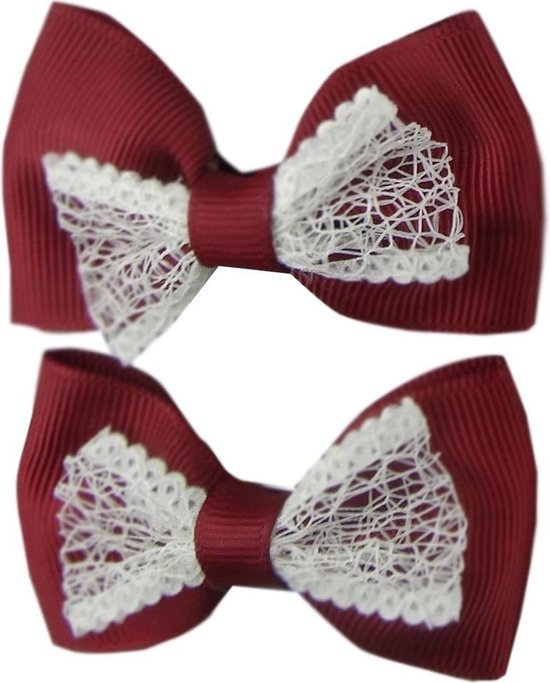 Foto: Jessidress baret meisje haarclip met haarstrikje met kant bordeaux
