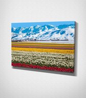 Tulip Field Near Mountain Canvas - 30 x 40 cm - Landschap - Schilderij - Canvas - Slaapkamer - Wanddecoratie  - Slaapkamer - Foto op canvas