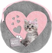 Studio Pets Sweet Kitty - Pochette ronde en peluche - comprenant 2 cahiers - 13 x 13 cm - Grijs