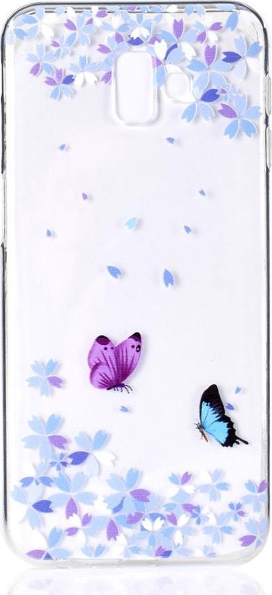 Shop4 - Samsung Galaxy J6 Plus Hoesje - Zachte Back Case Vlinders Transparant