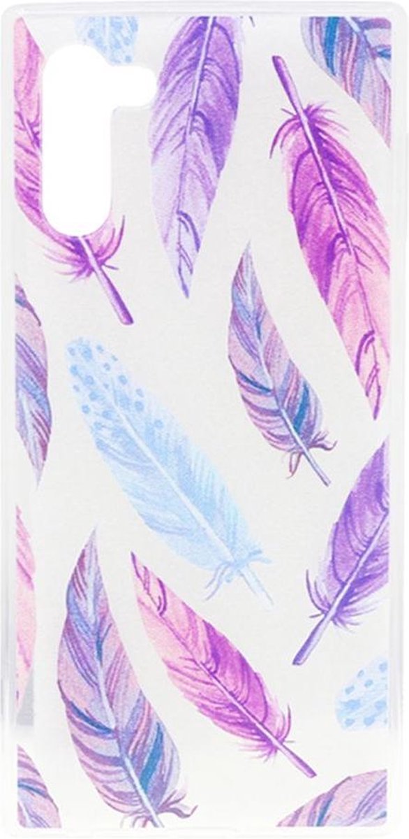 Shop4 - Samsung Galaxy Note 10 Hoesje - Zachte Back Case Kleurrijke Veren Transparant