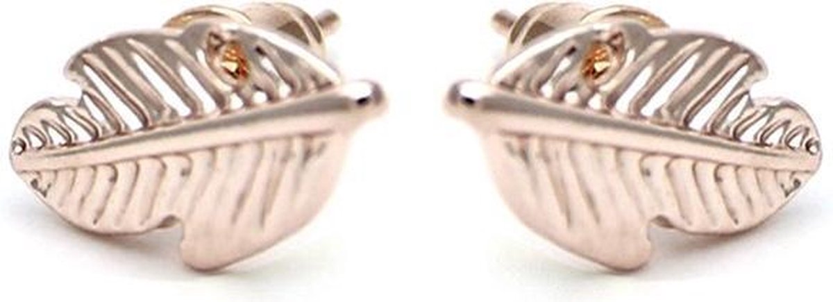 24/7 Jewelry Collection Veer Oorbellen - Blad - Leaf - Stud - Knopjes - Rosé Goudkleurig