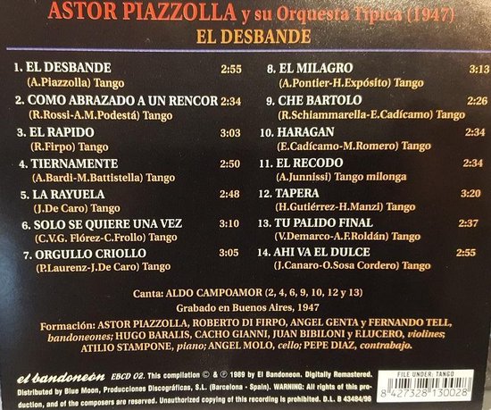 Bol Com El Desbande 1947 Astor Piazzolla Cd Album Muziek