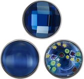 Quiges - Chunk 18mm Click Button Drukknoop Set van 3 Stuks Hemel Blauw Mix Bloemen - EBCMSET027