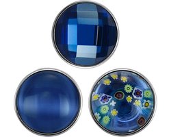 Quiges - Chunk 18mm Click Button Drukknoop Set van 3 Stuks Hemel Blauw Mix Bloemen - EBCMSET027