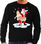 Foute kersttrui / sweater dronken kerstman en kerstvrouw na kerstborrel/ feest zwart voor heren - Kersttruien L (52)