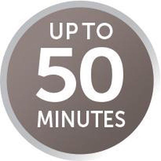 Icoon met 'UP TO 50 MINUTES' in het Engels.