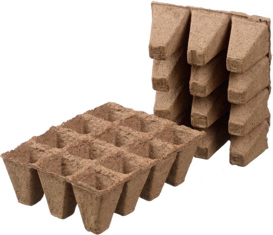 Turfpottrays - Biologisch afbreekbare turfpotjes H5x4x4cm - set a 6 trays van 12 stuks