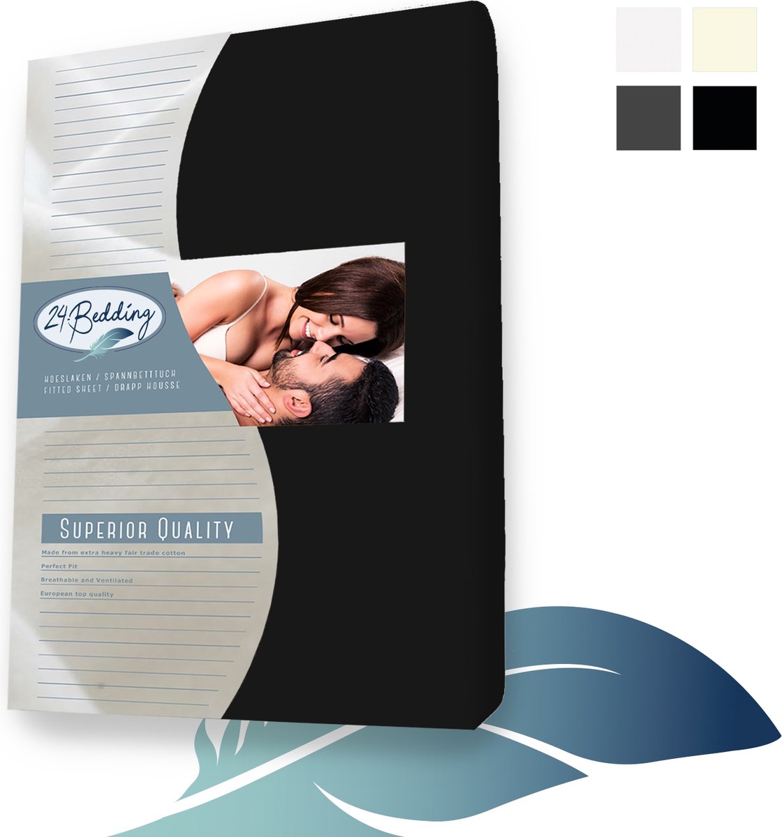 24-Bedding Hoeslaken Boxspring - Jersey 100% katoen - 80x200 cm - 40 cm - Zwart