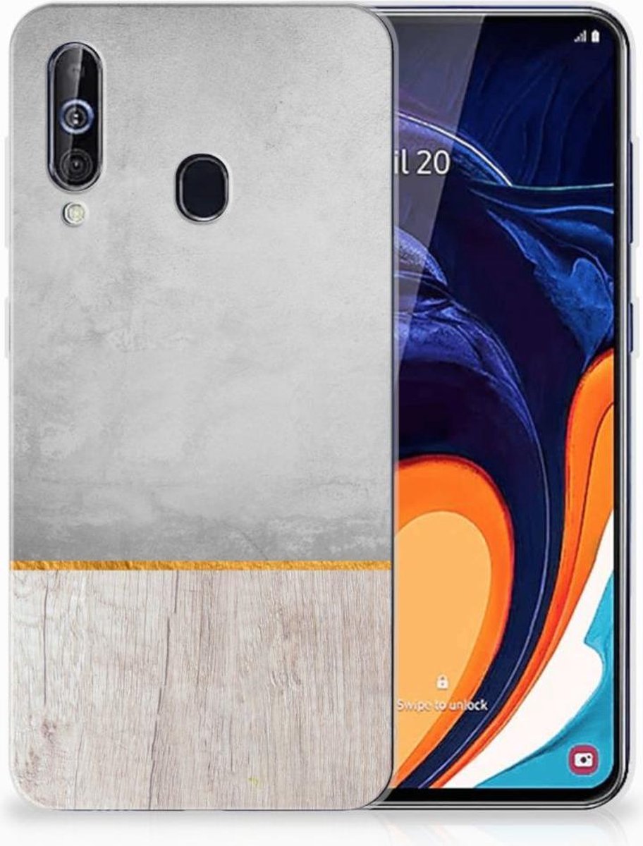 TPU Hoesje voor Samsung Galaxy A60 Bumper Hoesje Wood Concrete