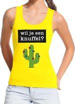 Wil je een Knuffel tekst tanktop / mouwloos shirt geel dames 2XL