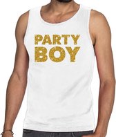 Party Boy glitter tekst tanktop / mouwloos shirt wit heren - heren singlet Party Boy S