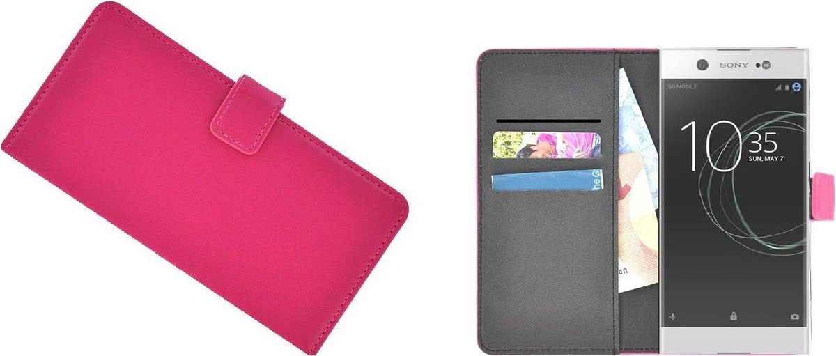 Geschikt voor Sony Xperia XA1 Ultra Roze effen Wallet Bookcase Hoesje