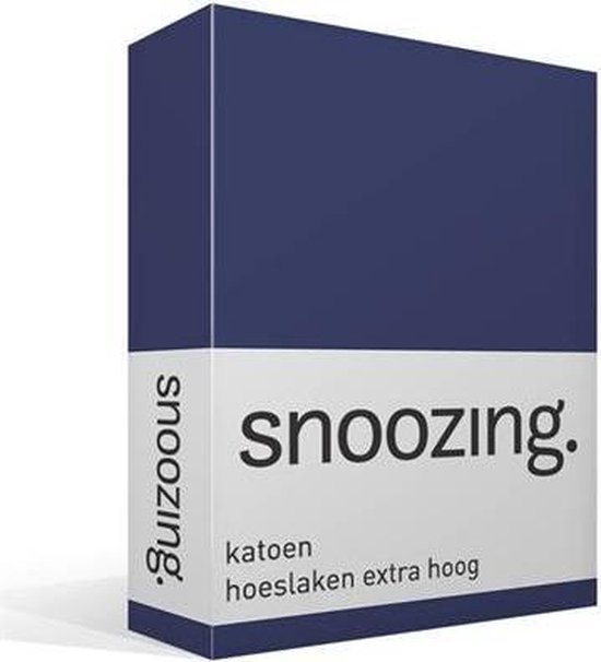 Snoozing - Katoen - Extra Hoog - Hoeslaken - Lits-jumeaux - 160x220 cm - Navy