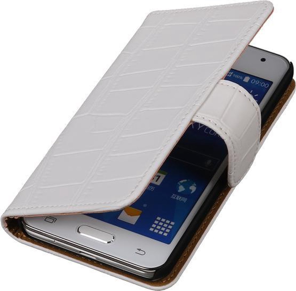 BestCases.nl Samsung Galaxy Core 2 G355H Krokodil booktype hoesje Wit