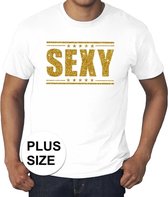 Grote maten Sexy t-shirt - wit met gouden glitter letters - plus size heren XXXL