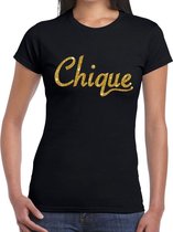 Chique goud glitter tekst t-shirt zwart voor dames - dames verkleed shirts M