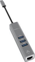 TERRATEC Connect C2 USB-C Gigabit Ethernet adapter en 3 poort USB 3.0 Hub Zilver aluminium